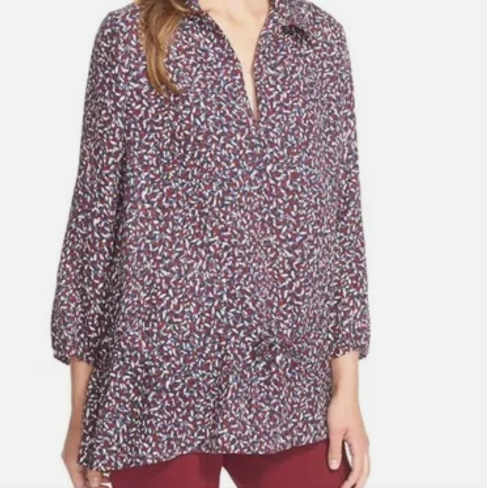 Tory Burch tunic blouse top. Red agate confetti. Sz 8 silk blend